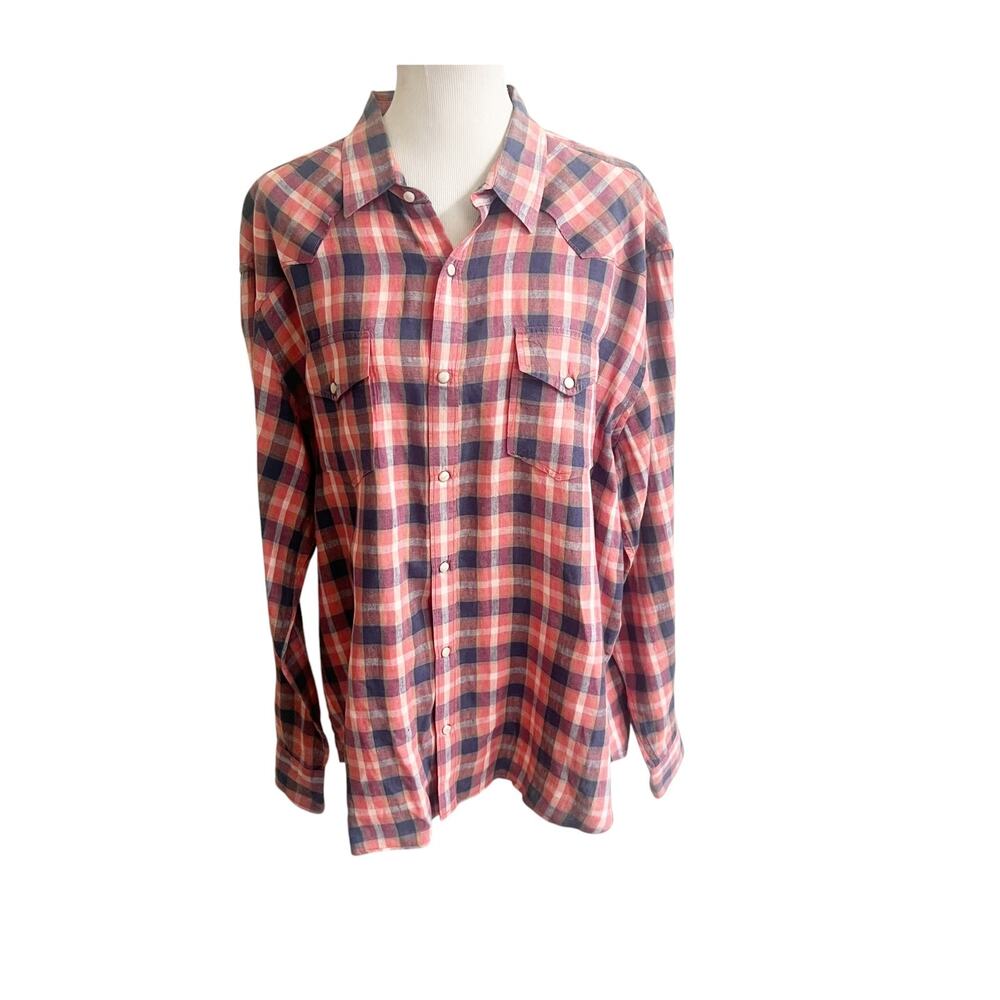 Lucky Brand Shirt Women's 2XL Pink Plaid Linen Long Sleeve Button Down Classic